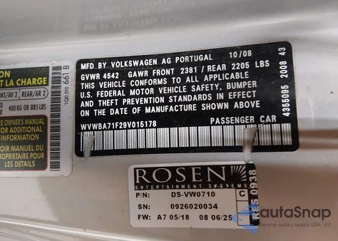 2009 Volkswagen Eos Komfort z USA, uszkodzony, nr VIN WVWBA71F29V015178